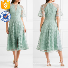 Graceful Guipure Lace And Tulle Green Short Sleeve Midi Summer Dress Manufacture Wholesale Fashion Women Apparel (TA0321D)